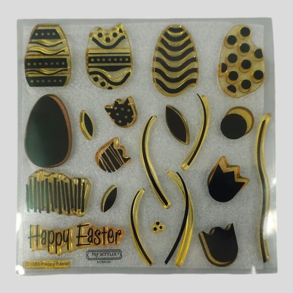 Close To My Heart My Acrylix Stamp Set Happy Easter D1085 Eggs Flowers - Picture 3 of 4